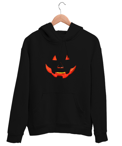 Tisho - Halloween - Bal Kabağı Siyah Unisex Kapşonlu Sweatshirt