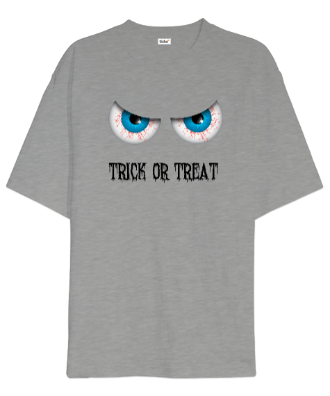 Halloween Eye - Şeker mi Şaka mı? Gri Oversize Unisex Tişört