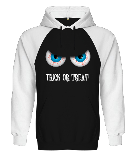 Tisho - Halloween Eye - Şeker mi Şaka mı? Siyah/Beyaz Orjinal Reglan Hoodie Unisex Sweatshirt