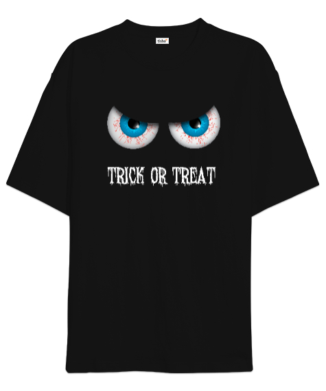 Tisho - Halloween Eye - Şeker mi Şaka mı? Siyah Oversize Unisex Tişört