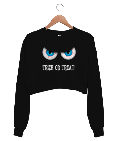 Tisho - Halloween Eye - Şeker mi Şaka mı? Siyah Kadın Crop Sweatshirt