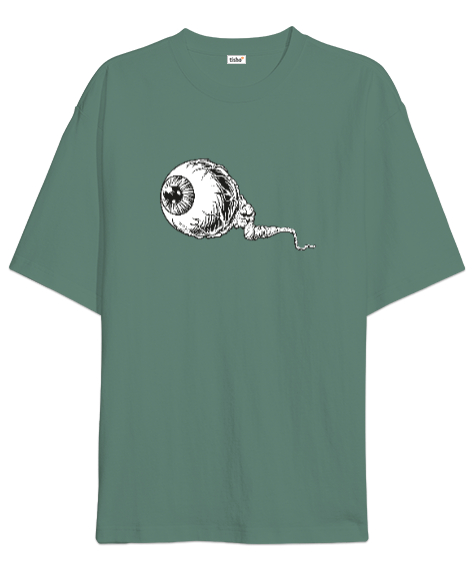 Tisho - Halloween Eye - Ürkütücü Göz Çağla Yeşili Oversize Unisex Tişört