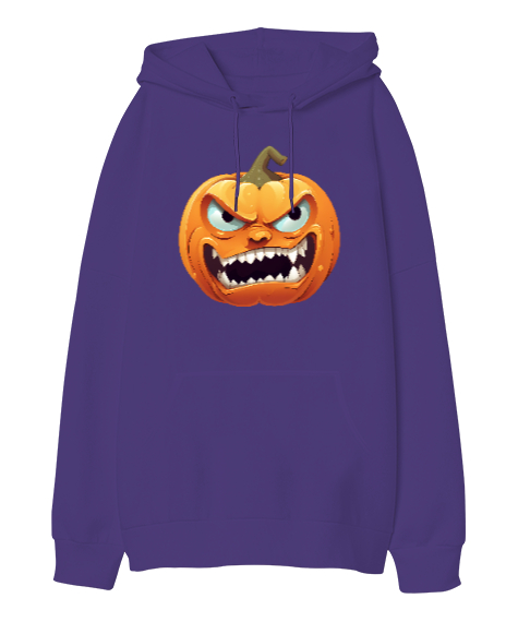 Tisho - Halloween Mor Oversize Unisex Kapüşonlu Sweatshirt