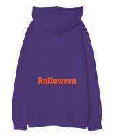 Halloween Mor Oversize Unisex Kapüşonlu Sweatshirt - Thumbnail