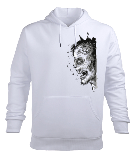 Tisho - Halloween Zombie Beyaz Erkek Kapüşonlu Hoodie Sweatshirt