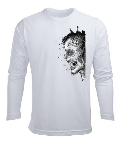 Tisho - Halloween Zombie Beyaz Erkek Uzun Kol Yazlık Tişört