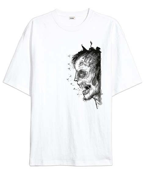 Tisho - Halloween Zombie Beyaz Oversize Unisex Tişört