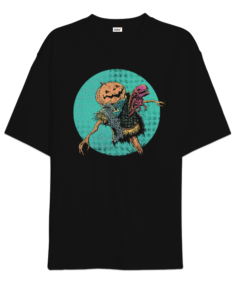 Tisho - Hallowen Alien - Korkuluk Siyah Oversize Unisex Tişört