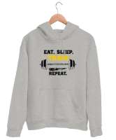 Halter Gym Fitness Rutin - Eat Sleep Train Repeat Gri Unisex Kapşonlu Sweatshirt - Tisho