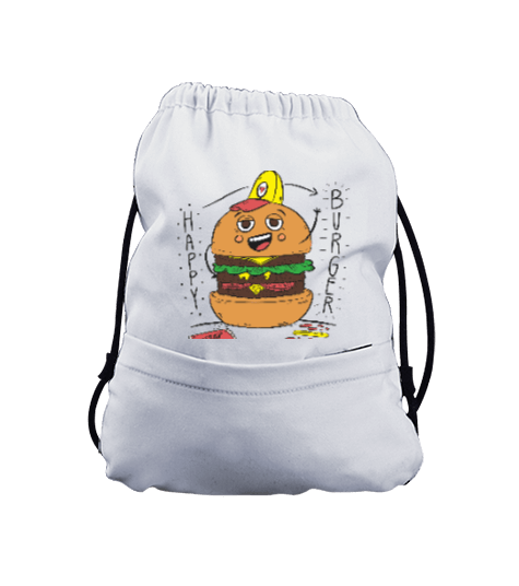 Tisho - Hamburger Baskılı Büzgülü Çanta Büzgülü Çocuk Sırt Çantası