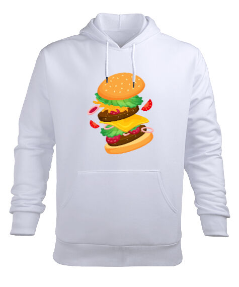 Tisho - Hamburger Beyaz Erkek Kapüşonlu Hoodie Sweatshirt