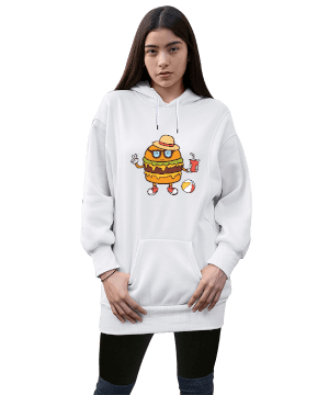 Tisho - hamburger fast food tasarım Kadın Uzun Hoodie Kapüşonlu Sweatshirt