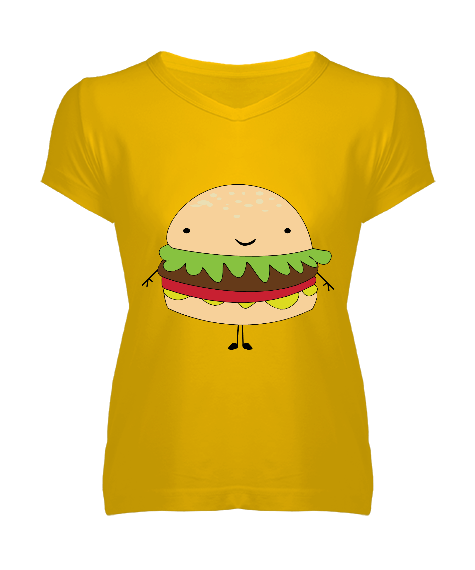 Tisho - Hamburger Kadın V Yaka Tişört