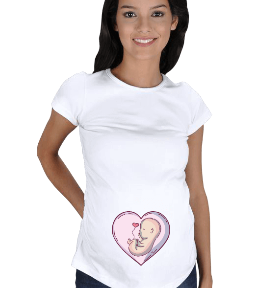Tisho - hamile, kalp, beyaz Kısa Kollu Hamile Tişörtü