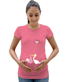 hamile, leylek, kalp Kadın Hamile Tişört - Tisho