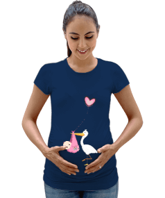 hamile, leylek, pembe, kalp Kadın Hamile Tişört - Tisho