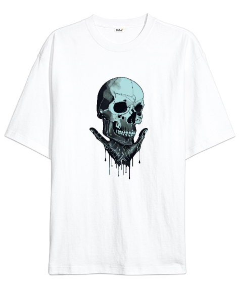Tisho - hand skull Beyaz Oversize Unisex Tişört
