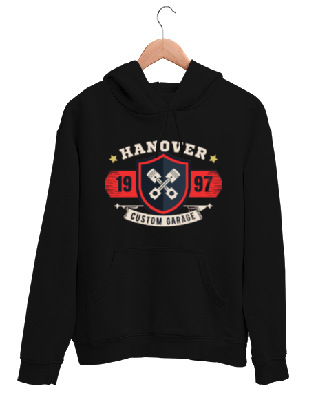 Tisho - HANNOVER Siyah Unisex Kapşonlu Sweatshirt