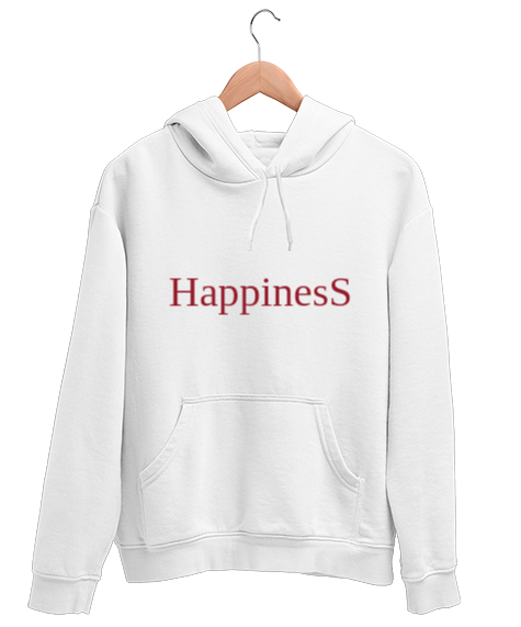 Tisho - Happiness Beyaz Unisex Kapşonlu Sweatshirt