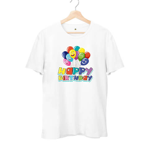 Happy Birthday Balonları Unisex Kısa Kol Tişört - Thumbnail