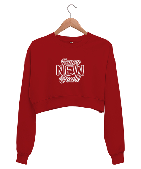 Tisho - Happy New Year Kırmızı Kadın Crop Sweatshirt