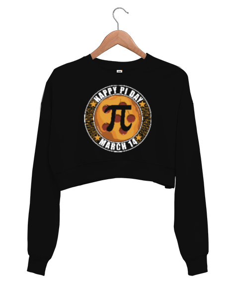 Tisho - Happy Pi Day 14 Mart Siyah Kadın Crop Sweatshirt