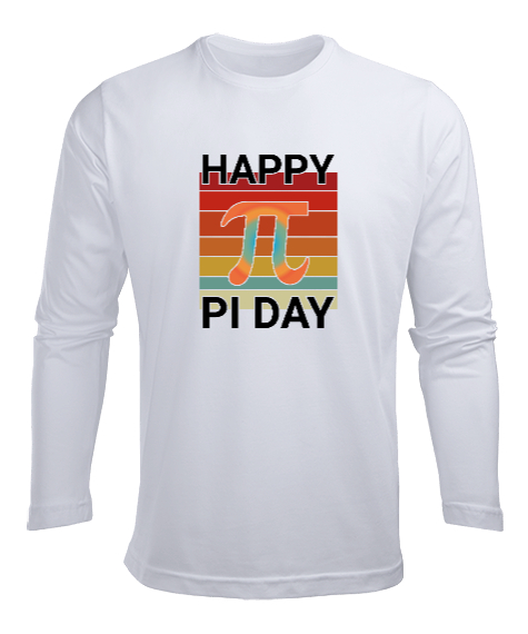Tisho - Happy Pi Day Beyaz Erkek Uzun Kol Yazlık Tişört