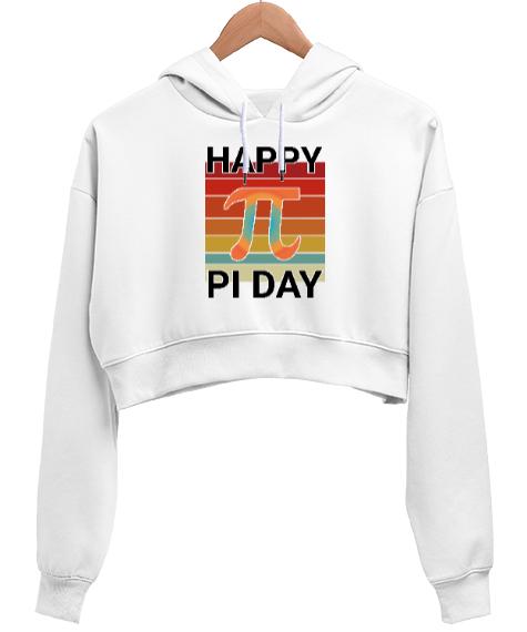 Tisho - Happy Pi Day Beyaz Kadın Crop Hoodie Kapüşonlu Sweatshirt