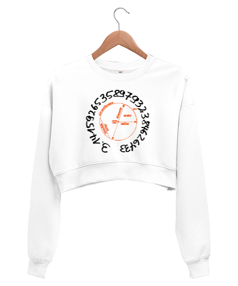 Tisho - Happy Pi Day Beyaz Kadın Crop Sweatshirt