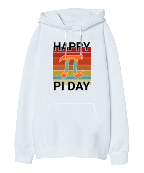 Tisho - Happy Pi Day Beyaz Oversize Unisex Kapüşonlu Sweatshirt