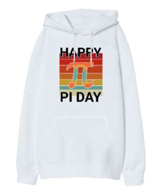 Happy Pi Day Beyaz Oversize Unisex Kapüşonlu Sweatshirt - Tisho