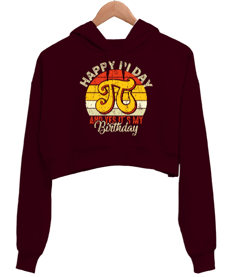 Tisho - Happy Pi Day Bordo Kadın Crop Hoodie Kapüşonlu Sweatshirt