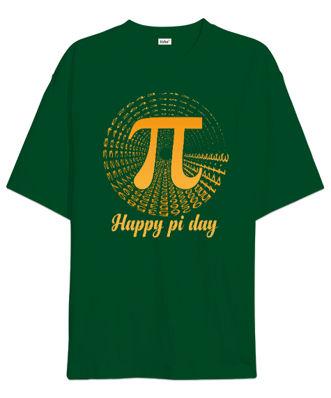 Tisho - Happy Pi Day Çimen Yeşili Oversize Unisex Tişört