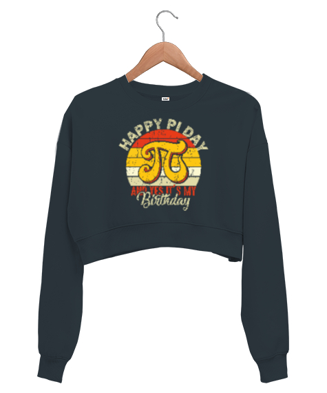 Tisho - Happy Pi Day Füme Kadın Crop Sweatshirt