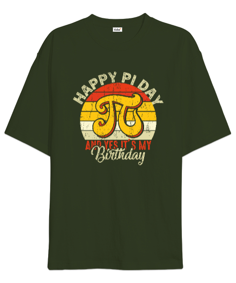 Tisho - Happy Pi Day Haki Yeşili Oversize Unisex Tişört