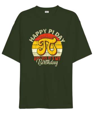 Happy Pi Day Haki Yeşili Oversize Unisex Tişört - Tisho