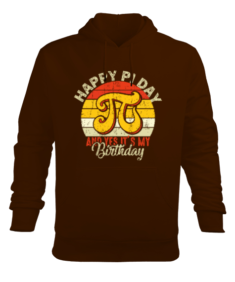 Tisho - Happy Pi Day Kahverengi Erkek Kapüşonlu Hoodie Sweatshirt