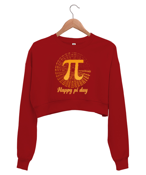 Tisho - Happy Pi Day Kırmızı Kadın Crop Sweatshirt