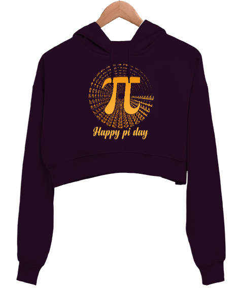 Tisho - Happy Pi Day Koyu Mor Kadın Crop Hoodie Kapüşonlu Sweatshirt