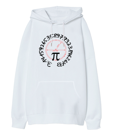 Tisho - Happy Pi Day - Pi Sayısı V2 Beyaz Oversize Unisex Kapüşonlu Sweatshirt