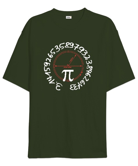 Tisho - Happy Pi Day - Pi Sayısı V2 Haki Yeşili Oversize Unisex Tişört