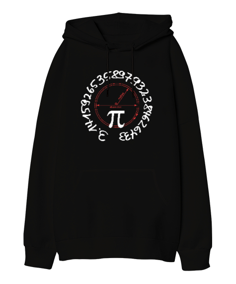 Tisho - Happy Pi Day - Pi Sayısı V2 Siyah Oversize Unisex Kapüşonlu Sweatshirt