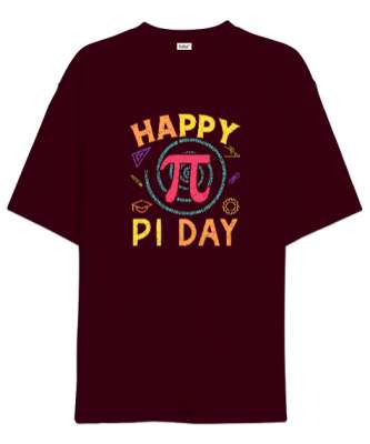 Happy Pi Day - Pi Sayısı V3 Bordo Oversize Unisex Tişört - Tisho