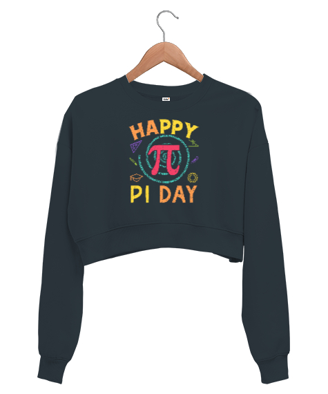 Tisho - Happy Pi Day - Pi Sayısı V3 Füme Kadın Crop Sweatshirt