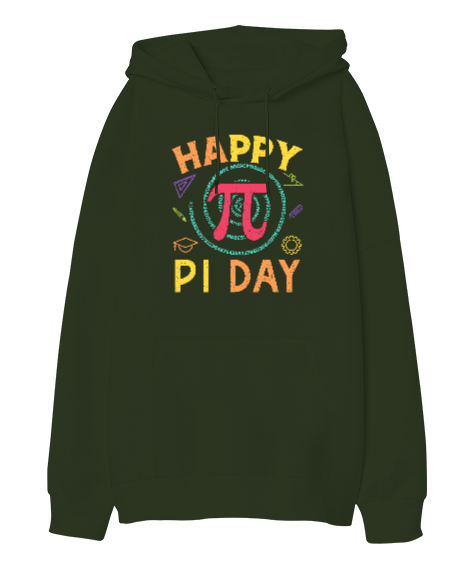 Tisho - Happy Pi Day - Pi Sayısı V3 Haki Yeşili Oversize Unisex Kapüşonlu Sweatshirt