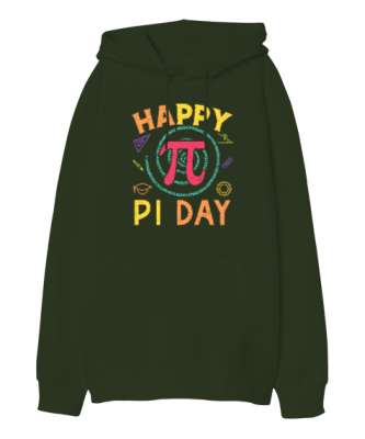 Happy Pi Day - Pi Sayısı V3 Haki Yeşili Oversize Unisex Kapüşonlu Sweatshirt - Tisho