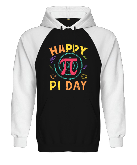 Tisho - Happy Pi Day - Pi Sayısı V3 Siyah/Beyaz Orjinal Reglan Hoodie Unisex Sweatshirt