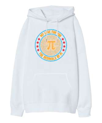 Happy Pi Day - Pi Sayısı V4 Beyaz Oversize Unisex Kapüşonlu Sweatshirt - Tisho