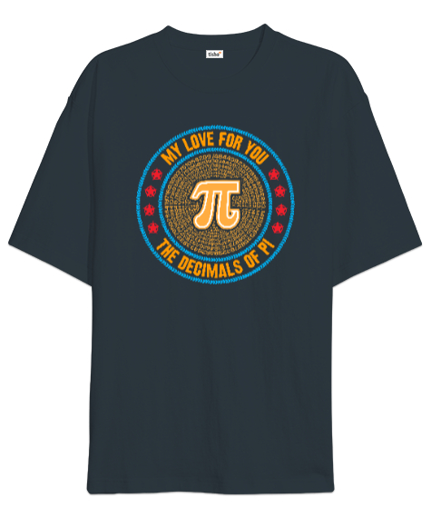 Tisho - Happy Pi Day - Pi Sayısı V4 Füme Oversize Unisex Tişört