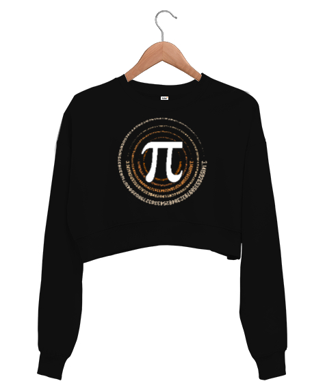 Tisho - Happy Pi Day - Pi Sayısı V5 Siyah Kadın Crop Sweatshirt